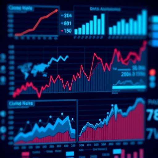 A visual representation of data science, showing charts, graphs, and data points connected by lines.