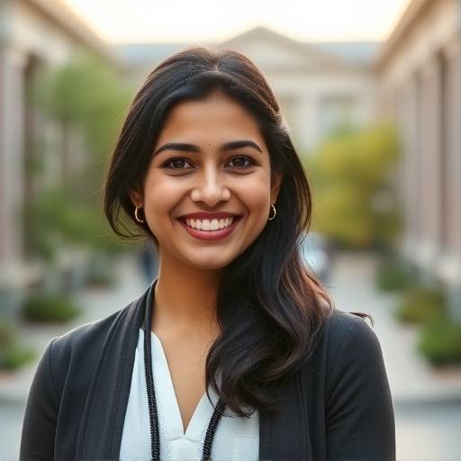 Profile picture of Dr. Anya Sharma, smiling warmly in front of a university building.