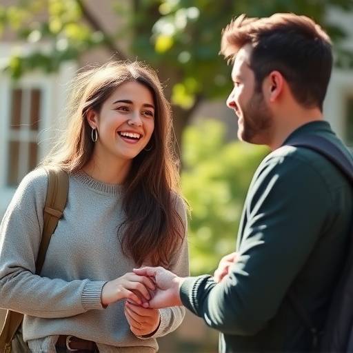 Two people having a conversation, possibly an interview setup, highlighting a student success story.